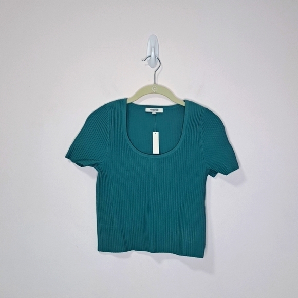 Madewell ottoman crop sweater tee turquoise medium NWT - Picture 4 of 6
